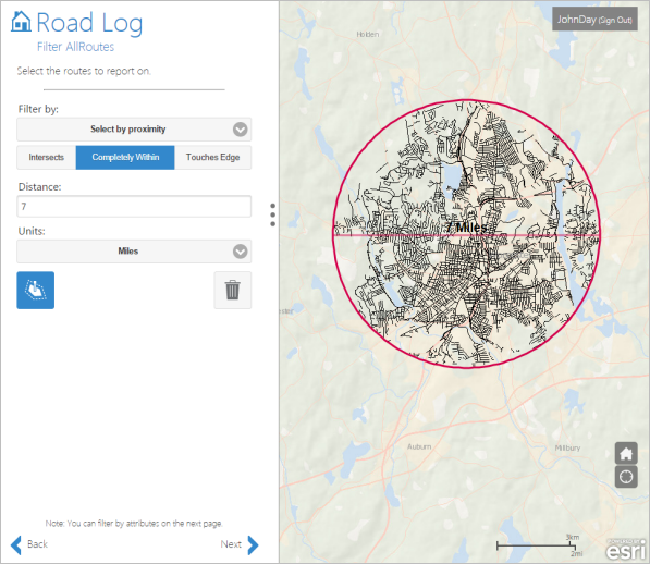 Select routes by proximity